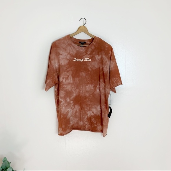 [Forever 21] Rust Orange Tie Dye Raw Hem Short Sleeve Oversized Graphic T-shirt - Picture 1 of 8